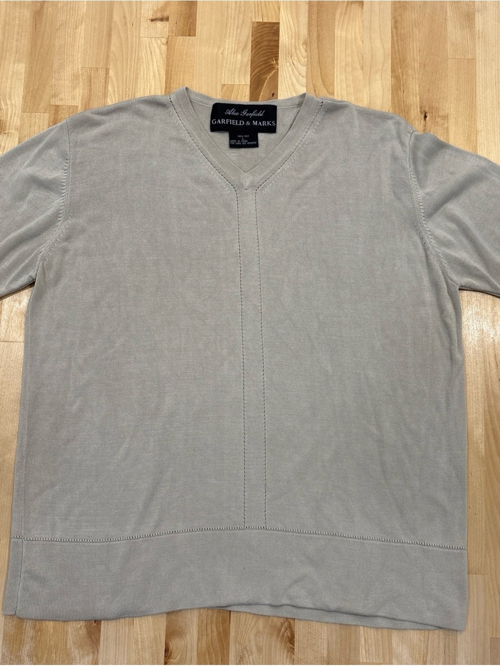 Garfield & Marks Tan Beige 💯 Silk Short Sleeve Sweater Top women's Size L